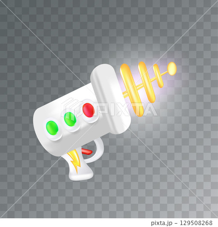 Cartoon super space energy blaster isolated on transparent background. Retro game label or icon with vintage space laser pistol gun. Tesla electric coil gun Cartoon super space energy blaster isolated on transparent background. Retro game label or icon with vintage space laser pistol gun. Tesla electric coil gun 129508268