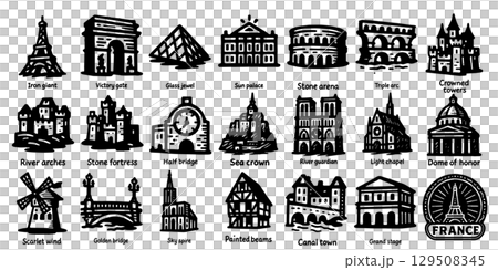 観光名所イラスト素材・フランスの街並みと歴史的建築 観光名所イラスト素材・フランスの街並みと歴史的建築 129508345