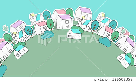 街並みのイラスト　二つ重なるバージョン 129508355