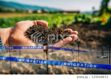 移民と農業の象徴的なコンセプト 129508672