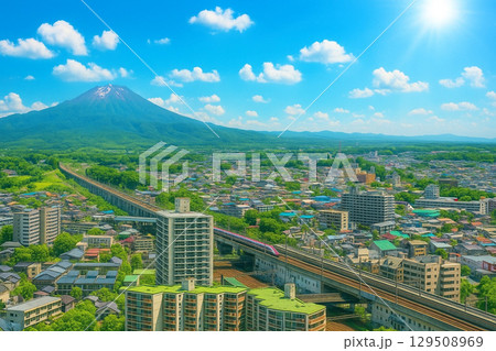 マリオスより青空が広がる岩手山を望む　秋田新幹線 129508969