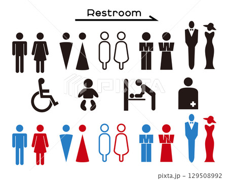 おしゃれなトイレマークと案内用ピクトグラムセット 129508992