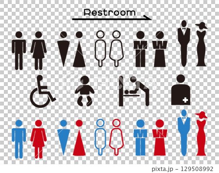 おしゃれなトイレマークと案内用ピクトグラムセット 129508992