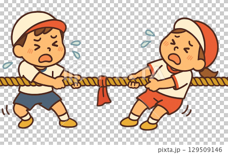 運動会で綱引きをする子供たちのかわいいイラスト 129509146
