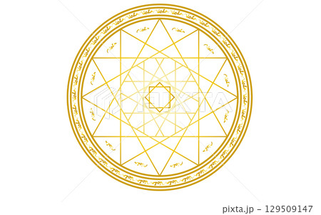 魔法陣、魔法使いのイメージ素材。金色グラデーション。 129509147