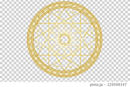 魔法陣、魔法使いのイメージ素材。金色グラデーション。 129509147