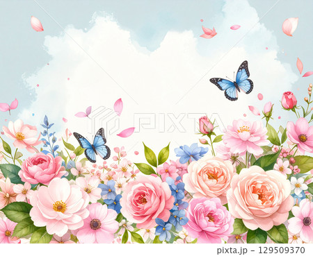 薔薇の水彩イラストを使った背景 129509370