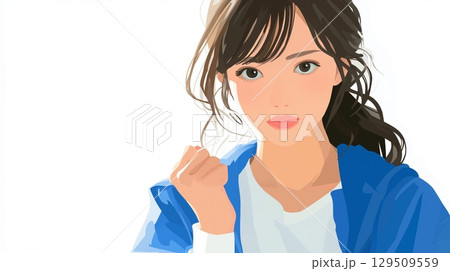 やる気のあるガッツポーズの若い女性 129509559