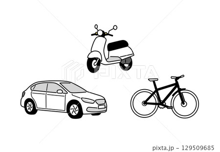 シンプルな乗り物のイラスト 車 自転車 バイク シンプルな乗り物のイラスト 車 自転車 バイク 129509685