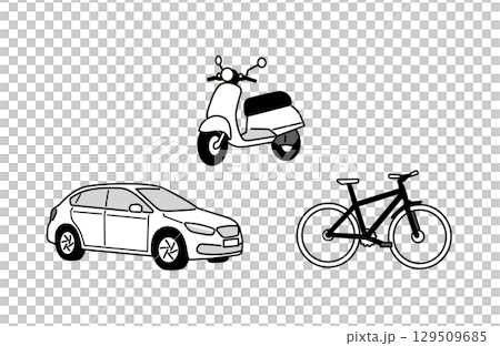 シンプルな乗り物のイラスト 車 自転車 バイク シンプルな乗り物のイラスト 車 自転車 バイク 129509685