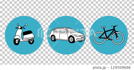シンプルな乗り物のイラスト　車　自転車　バイク 129509686