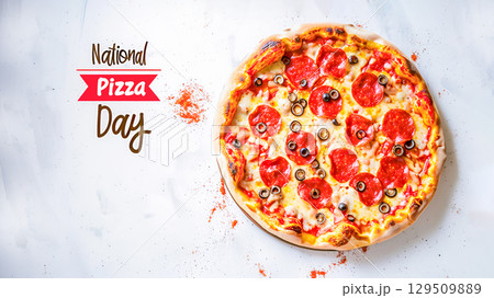 Tasty pizza slices on light background 129509889