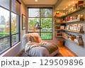 Cozy home interior with nook for reading  129509896