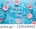 Papercut flowers on pastel background  129509905