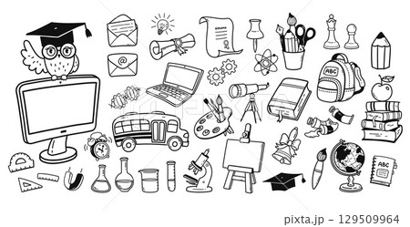 Big vector set of school line art doodles 129509964
