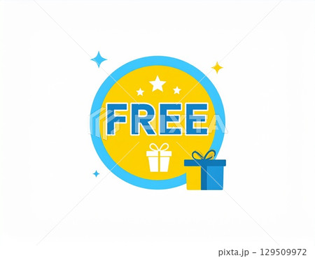 無料を表すFREEの文字｜明るく楽しい雰囲気を描いたアイコンイラスト 129509972