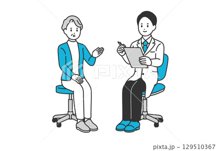 問診する男性医師とシニアの女性患者【人物ベクターイラスト素材】 129510367