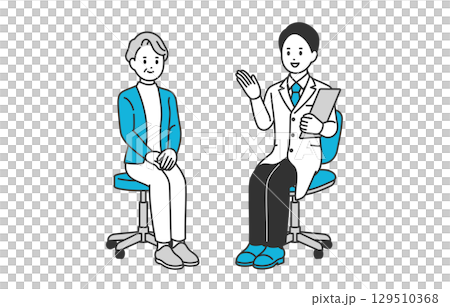Diagnosis and explanation male doctor and senior female patient [People vector illustration material] 129510368