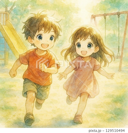 公園で遊ぶ子供たち 129510494
