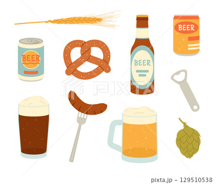 Set of beer elements. Flat vector isolated illustration Set of beer elements. Flat vector isolated illustration 129510538
