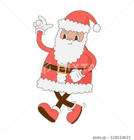 Retro cartoon Santa Claus character vector illustration. Vintage mascot. Christmas, Happy New year card, poster, banner Retro cartoon Santa Claus character vector illustration. Vintage mascot. Christmas, Happy New year card, poster, banner 129510615