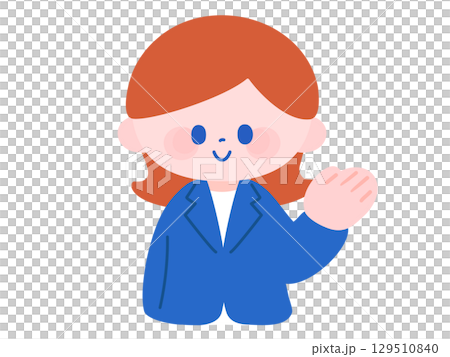 A hand-drawn woman in a suit giving a friendly tour A hand-drawn woman in a suit giving a friendly tour 129510840