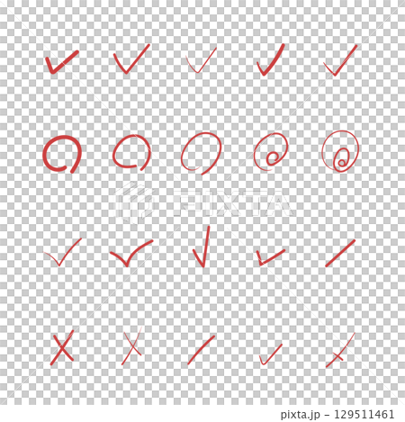 Handwritten check mark and cross icon set: task management, surveys, etc. Handwritten check mark and cross icon set: task management, surveys, etc. 129511461