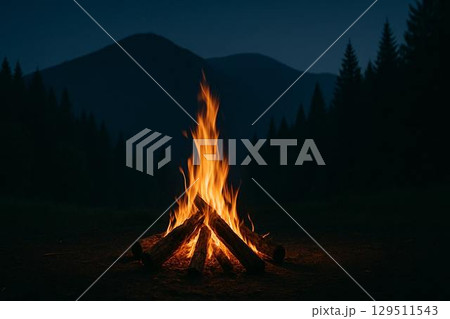 山間の夜と焚き火 山間の夜と焚き火 129511543