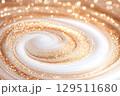 Innovative skin care cream texture with swirling patterns of gold and white showcasing a luxurious and modern design 129511680