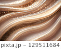 Smooth flowing texture of mocha mousse color of the year adorned with shimmering golden particles creates an elegant and luxurious visual effect suitable for various design projects and backgrounds 129511684