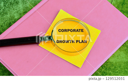 The concept phrase of the CORPORATE GROWTH PLAN. Business success growing growth increase up concept. copy space The concept phrase of the CORPORATE GROWTH PLAN. Business success growing growth increase up concept. copy space 129512031