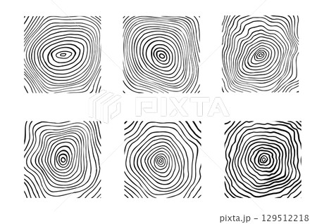 Wood texture set. Hand drawn tree pattern. Organic slice line design. Vector illustration 129512218