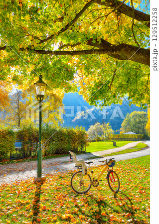 Remarkable autumn view in city park of Sell Am See. Remarkable autumn view in city park of Sell Am See. 129512258