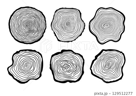 Tree ring vector icons set, simple illustration, wood slice with pattern 129512277