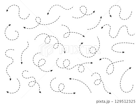 Dotted arrows set isolated on white background. Vector pointers collection. Back, next web page sign. Dotted arrows set isolated on white background. Vector pointers collection. Back, next web page sign. 129512325