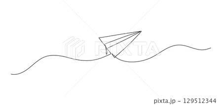 Paper plane one continuous line illustration. Hand drawn doodle vector sketch isolated on white background 129512344