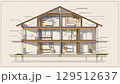 二階建ての家の断面図 129512637
