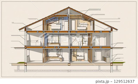 二階建ての家の断面図 129512637
