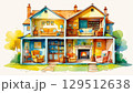 二階建ての家の断面図のイラスト風 129512638
