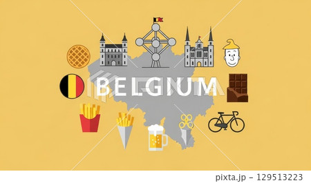 Belgium Travel and Culture Icons Vector Illustration Map 129513223