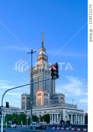 Palace of Culture and Science in dusk light in Warsaw Palace of Culture and Science in dusk light in Warsaw 129513273