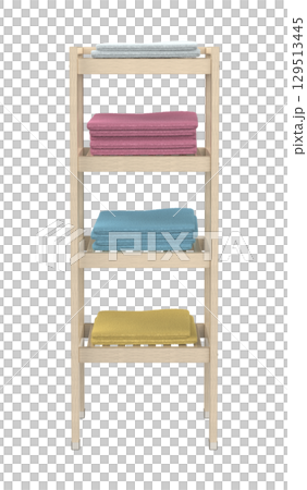 Wooden shelving unit with towels 129513445