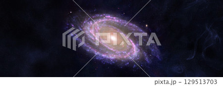 Space, spiral galaxy and stars. Panorama. 129513703