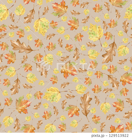 Watercolor autumn leaves seamless pattern.Hand painted plant illustration.Autumn botanical background Watercolor autumn leaves seamless pattern.Hand painted plant illustration.Autumn botanical background 129513922