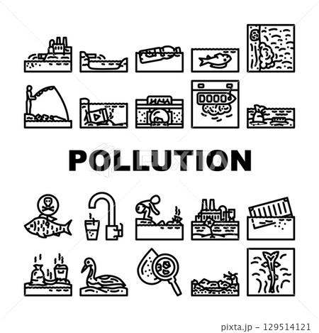 water pollution contamination icons set vector water pollution contamination icons set vector 129514121
