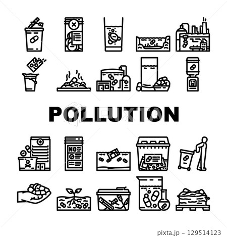 pharmaceutical pollution ecosystem icons set vector 129514123