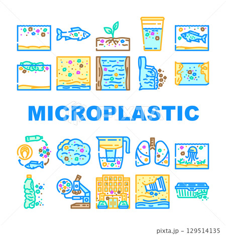 microplastic pollution ocean icons set vector 129514135