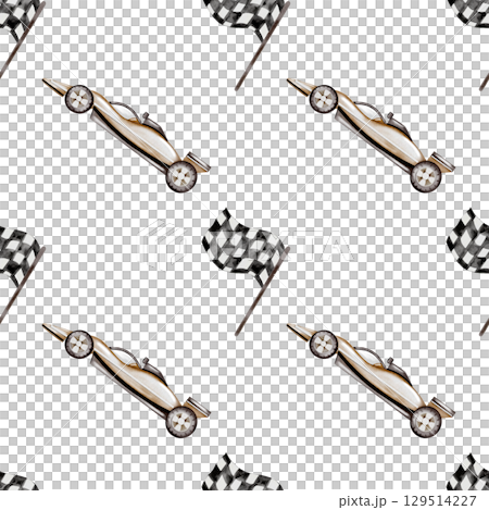 Race cars watercolor seamless pattern. Race car in pastel colors on a white background. Ideal for children's textiles, wallpapers and baby shower design for boys Race cars watercolor seamless pattern. Race car in pastel colors on a white background. Ideal for children's textiles, wallpapers and baby shower design for boys 129514227