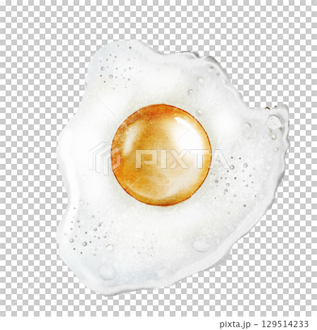 Fried eggs watercolor. Hand drawn breakfast on isolated white background. Food illustration. Ideal for restaurant menus and nutritionist blogs 129514233
