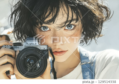 カメラを構える女性 129514338